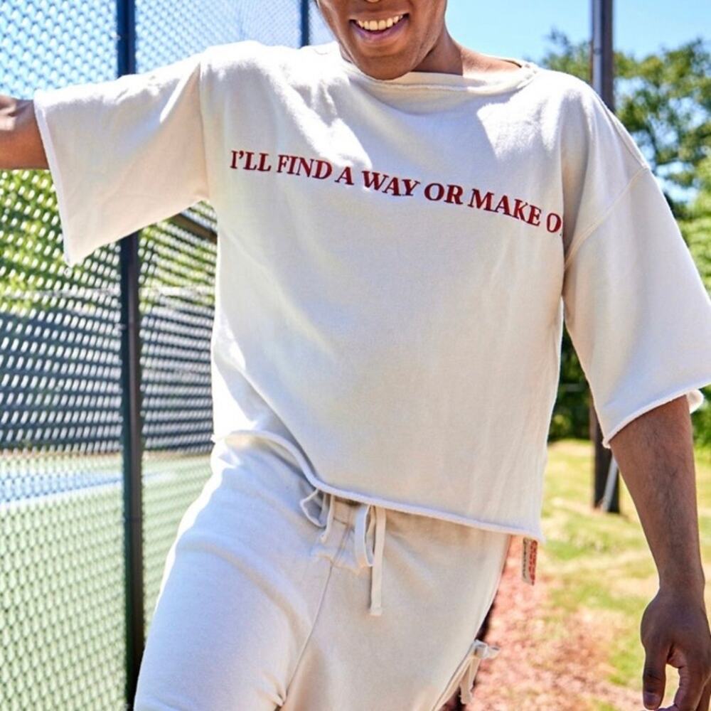Free People Cream Crop Top with Red Text